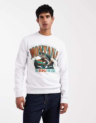 Only & Sons Montana Print Sweatshirt In White