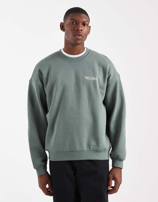ONLY & SONS – Mörk, salviagrön sweatshirt i vintage fit med 'Run Club'-tryck baktill, 3 av 5