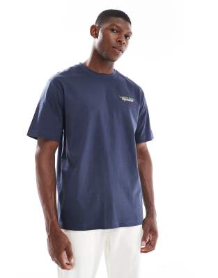 ONLY & SONS – Mörkblå t-shirt i oversize med 'London Fields'-tryck baktill - view 1
