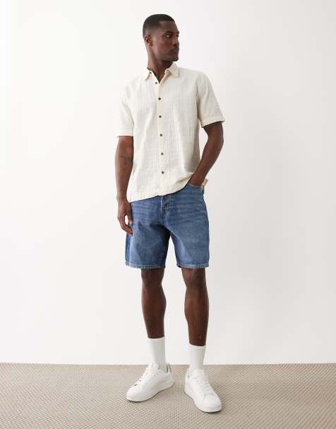 ONLY & SONS – Mörkblå, tvättade jeansshorts med ledig passform - view 1