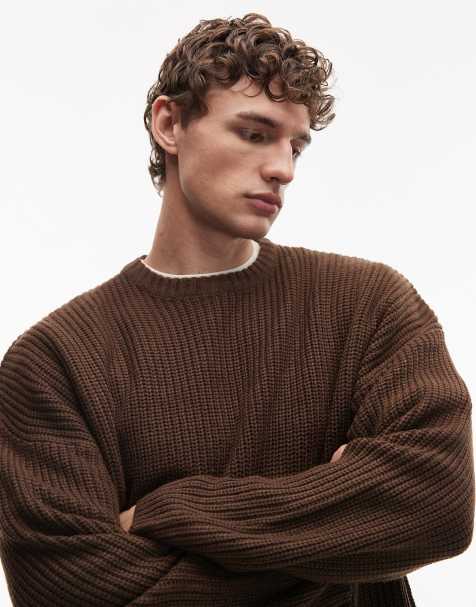 ONLY & SONS – Mörkbrun, oversize, ribbstickad fiskartröja - view 1