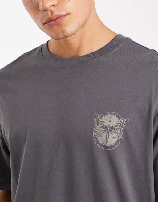 ONLY & SONS – Mörkgrå, avslappnad t-shirt med fjärilstryck baktill, 5 av 5