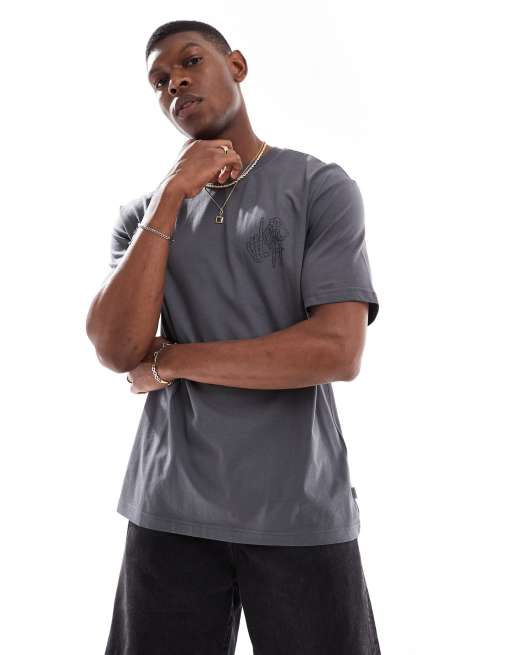 ONLY & SONS – Mörkgrå t-shirt i oversize med LA-tryck baktill, 2 av 4
