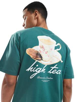 ONLY & SONS – Mörkgrön t-shirt i oversize med tetryck baktill - view 1
