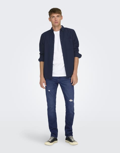 ONLY & SONS - Mørkeblå jeans i denim i slim fit - view 1