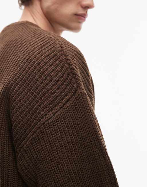 ONLY & SONS - Mørkebrun patentstrikket oversized trøje, 4 af 5