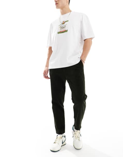 Only & Sons - Mørkegrønne tapered cropped bukser med elastisk taljen - view 1