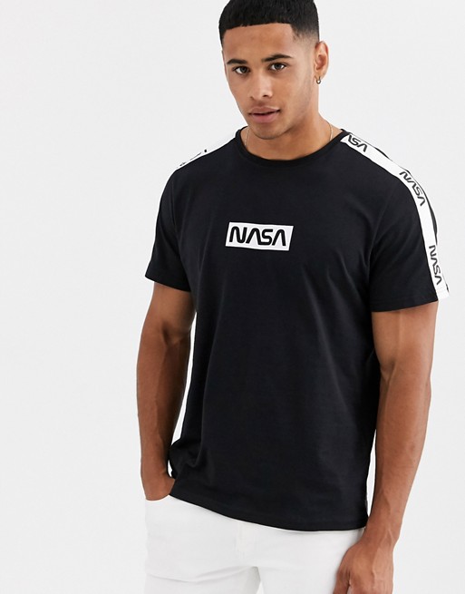 Only & Sons NASA striped sleeve t-shirt in black