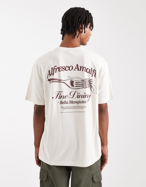 ONLY & SONS – Naturvit, avslappnad t-shirt med 'Amalfi'-tryck baktill - view 1