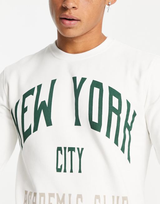 Only & Sons New York City varsity print sweatshirt in white