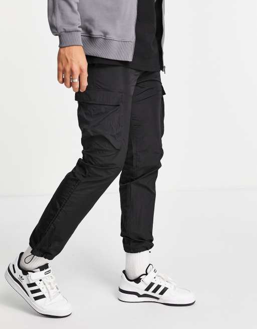 Only & Sons nylon cargo pants with belt in black ASOS
