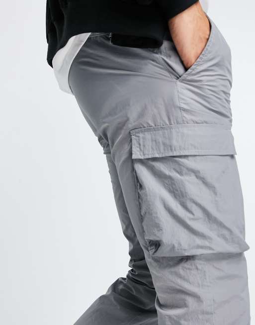 Only & Sons nylon cargo pants with belt in light gray