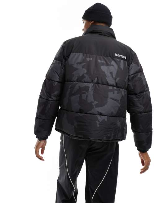 Only & Sons – Ocieplana czarna kurtka oversize o pudełkowym kroju ze wzorem, 2 z 4