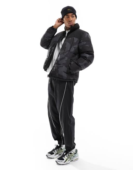 Only & Sons – Ocieplana czarna kurtka oversize o pudełkowym kroju ze wzorem, 4 z 4
