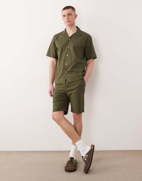 ONLY & SONS - Olivengrønne shorts i bomuldsrigt stof - Del af sæt - view 1