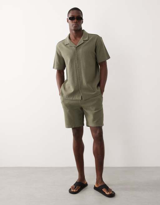 ONLY & SONS – Olivgrön, avslappnad skjorta med platt krage, del av set, 2 av 5