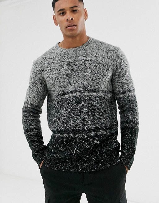 Only & Sons ombre crew neck knitted jumper in grey