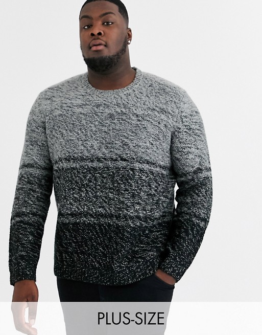 Only & Sons ombre crew neck knitted jumper in grey