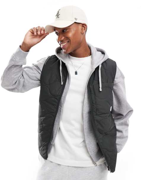 ONLY & SONS onion quilted gilet in dark green - view 1