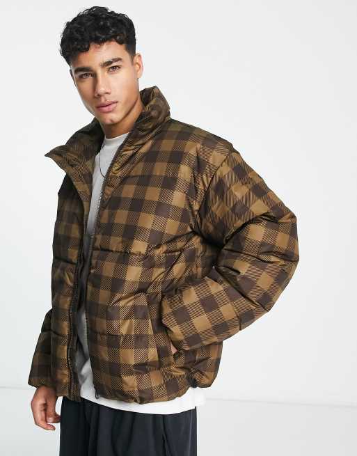 Only & Sons - Only & Sons gewatteerd jack met ruitprint in bruin en beige 