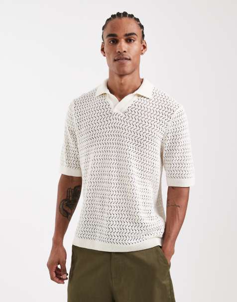 ONLY & SONS - Open gebreide polo met split in de hals in wit - view 1