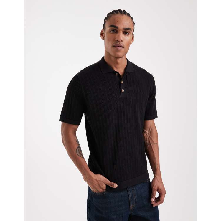 ONLY & SONS open knit polo in black | ASOS