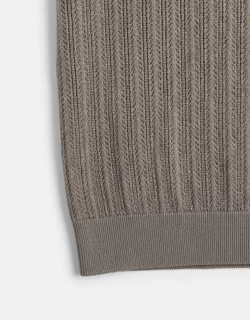 ONLY & SONS open knit polo in light khaki, 8 of 9