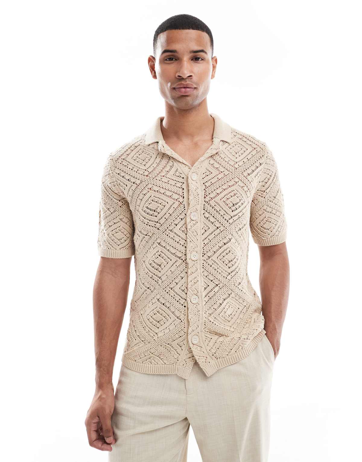 ONLY & SONS open knit shirt in beige