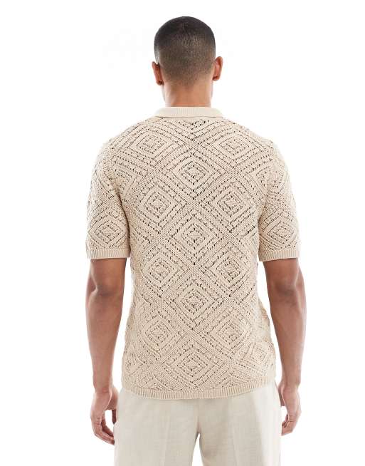 ONLY & SONS open knit shirt in beige, 3 of 5