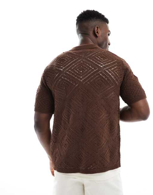 ONLY & SONS open knit shirt in brown
