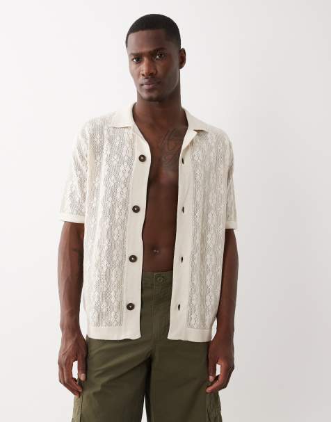 ONLY & SONS open knit shirt in cream - view 1