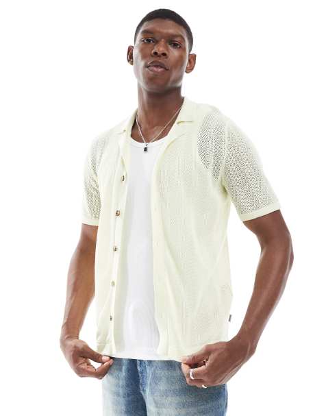 ONLY & SONS open knit shirt in light sage - view 1