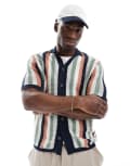 [ONLY & SONS] ONLY & SONS open knit shirt in multi stripe-Navy S Dark sapphire