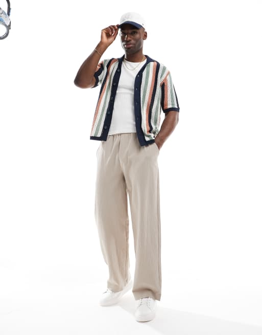 ONLY & SONS open knit shirt in multi stripe