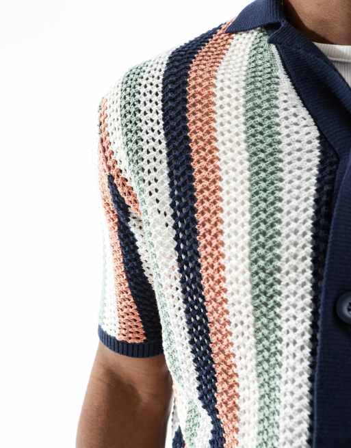 ONLY & SONS open knit shirt in multi stripe