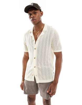 ONLY & SONS open knit shirt in off white