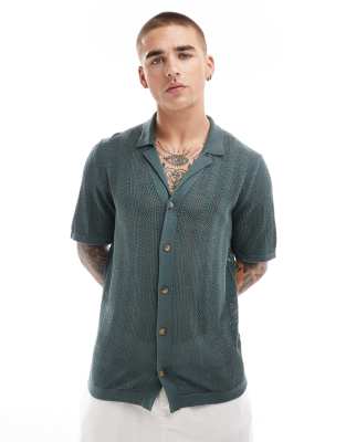 Only & Sons Open Knit Shirt In Teal-green