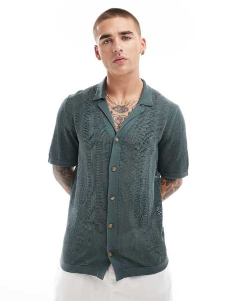 ONLY & SONS open knit shirt in teal - view 1