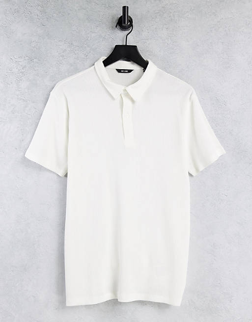  Only & Sons organic cotton waffle polo in white 