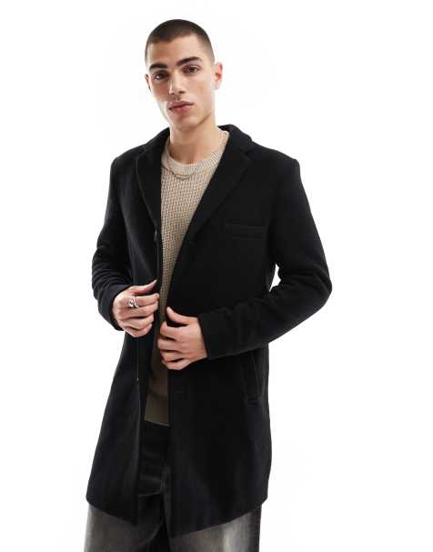 ONLY & SONS overcoat with wool in black - view 1