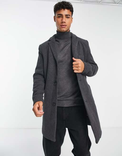 ONLY & SONS overcoat with wool  in dark grey melange