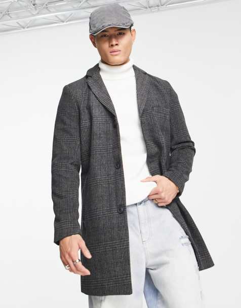 ONLY & SONS overcoat with wool in grey check - view 1
