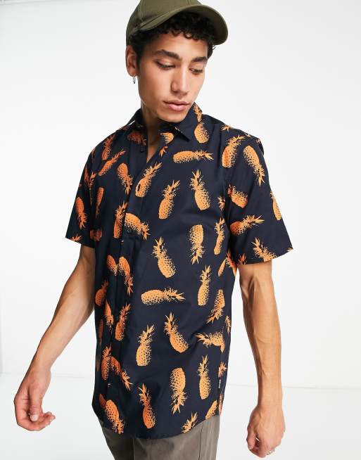 Only & Sons - Overhemd met korte mouwen en ananasprint in marineblauw