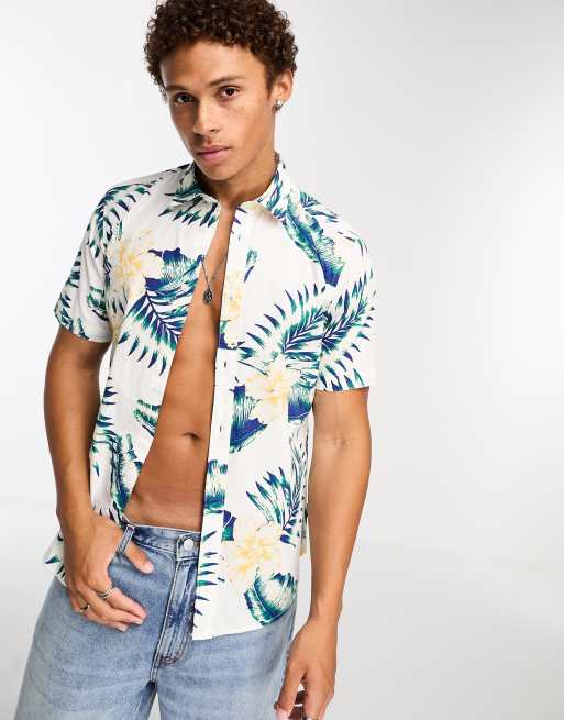 Only & Sons - Overhemd met korte mouwen en bloemenprint in wit