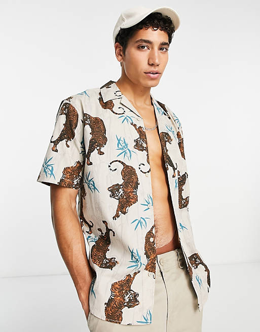 Only & Sons - Overhemd met korte mouwen en tijgerprint in zilvergrijs