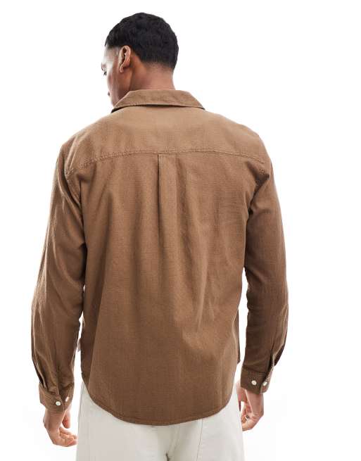 ONLY & SONS - Overhemd met lange mouwen, reverskraag en wafeltextuur in bruin, 4 van 4