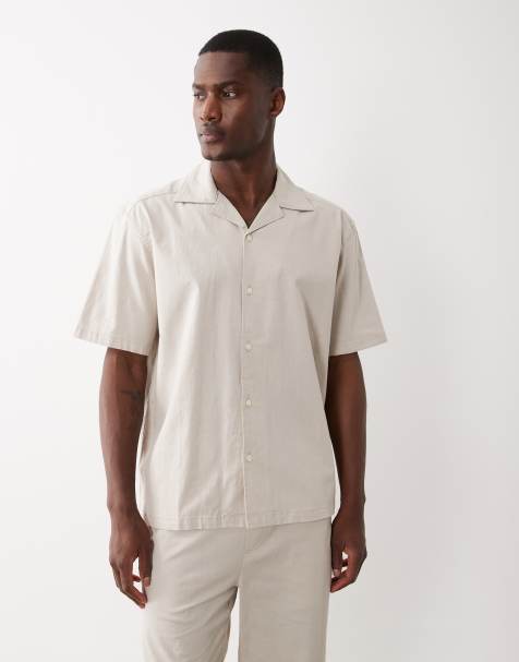 ONLY & SONS - Overhemd met linnenlook en reverskraag in beige, deel van co-ord set - view 1