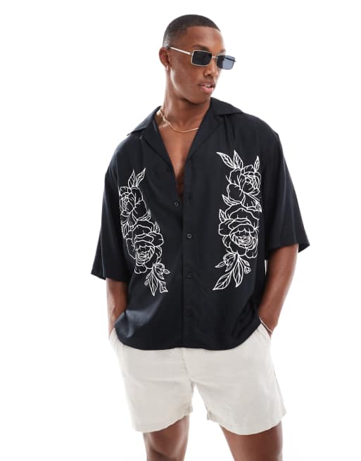 Only & Sons - Overhemd met reverskraag en bloemenprint in zwart