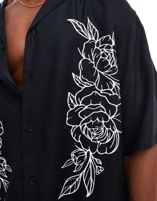 Only & Sons - Overhemd met reverskraag en bloemenprint in zwart, 4 van 4