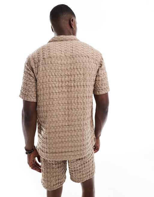 ONLY & SONS - Overhemd met wafelstructuur in beige, deel van co-ord set, 4 van 4